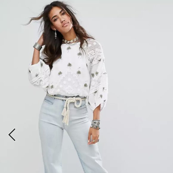 Free People Tops - #22 Free people Carolina mindset embroidered top XS
